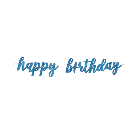 A Very Bling Glitz HAPPY BIRTHDAY Script Banner In Sparkling Blue