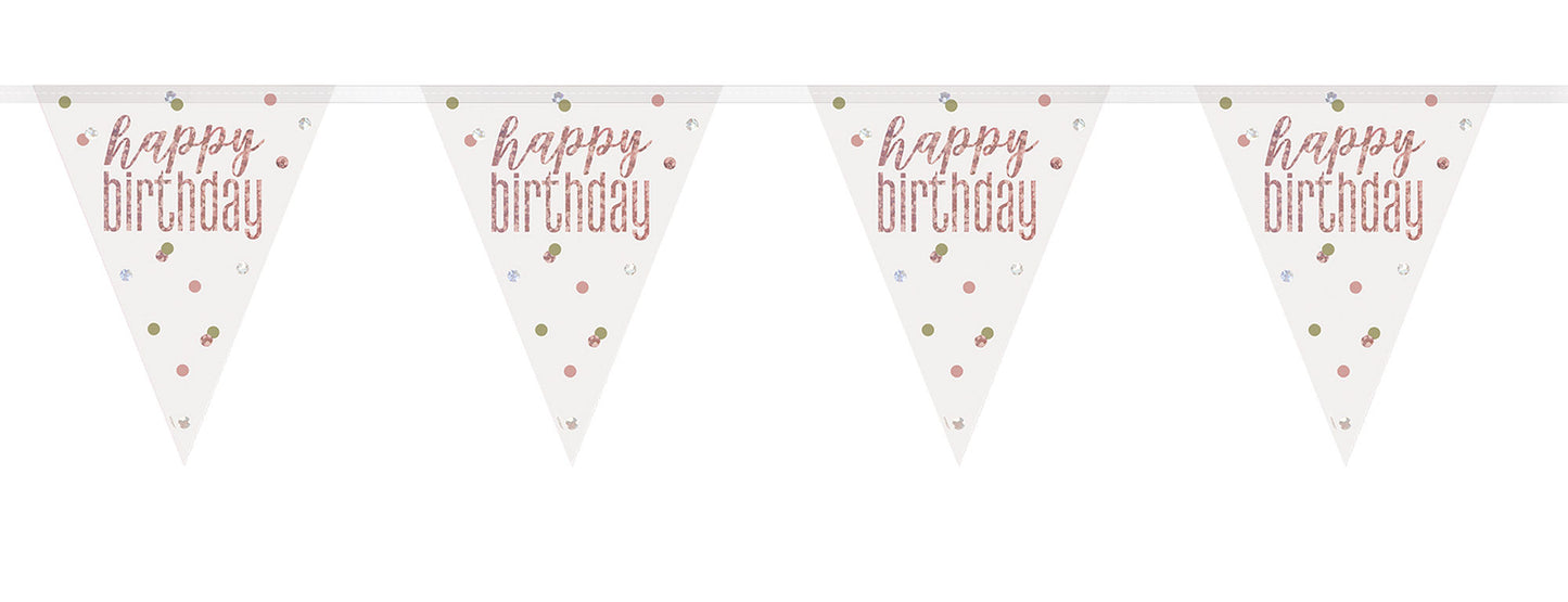 Bling Birthday Flag Bunting For A Happy Birthday In Rose Gold & White