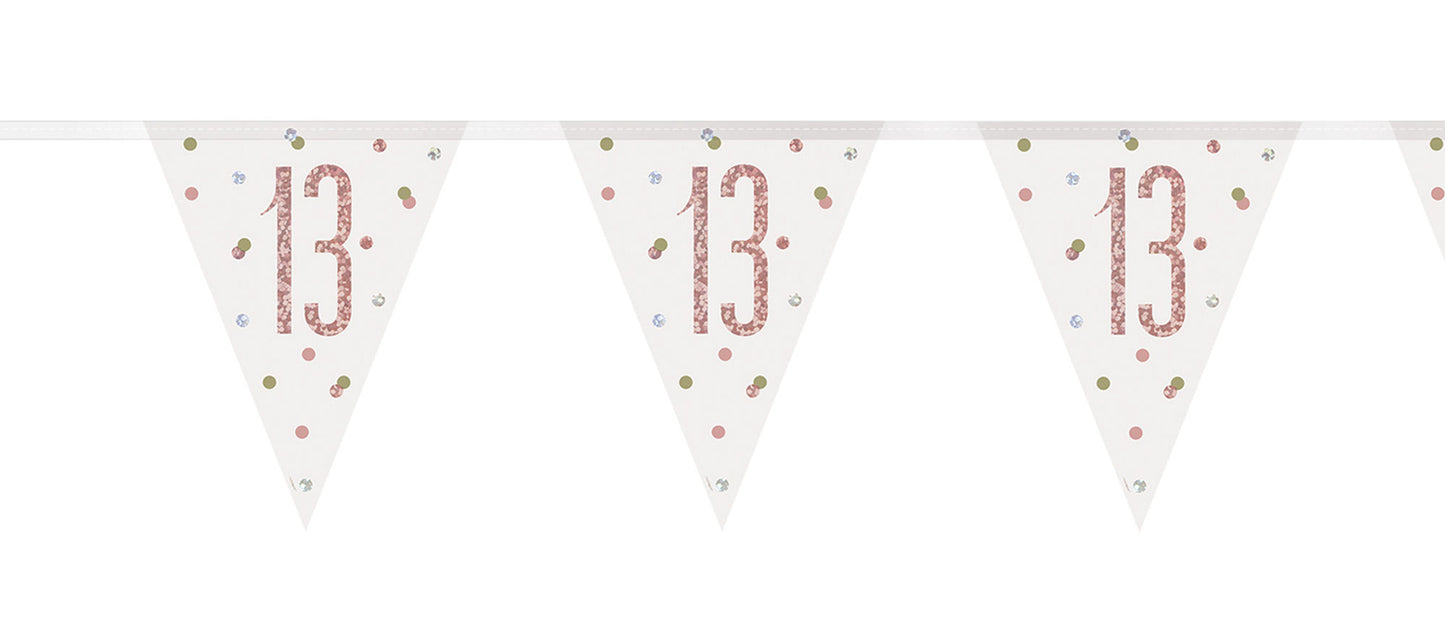 Bling Birthday Flag Bunting For A 13th Birthday In Rose Gold