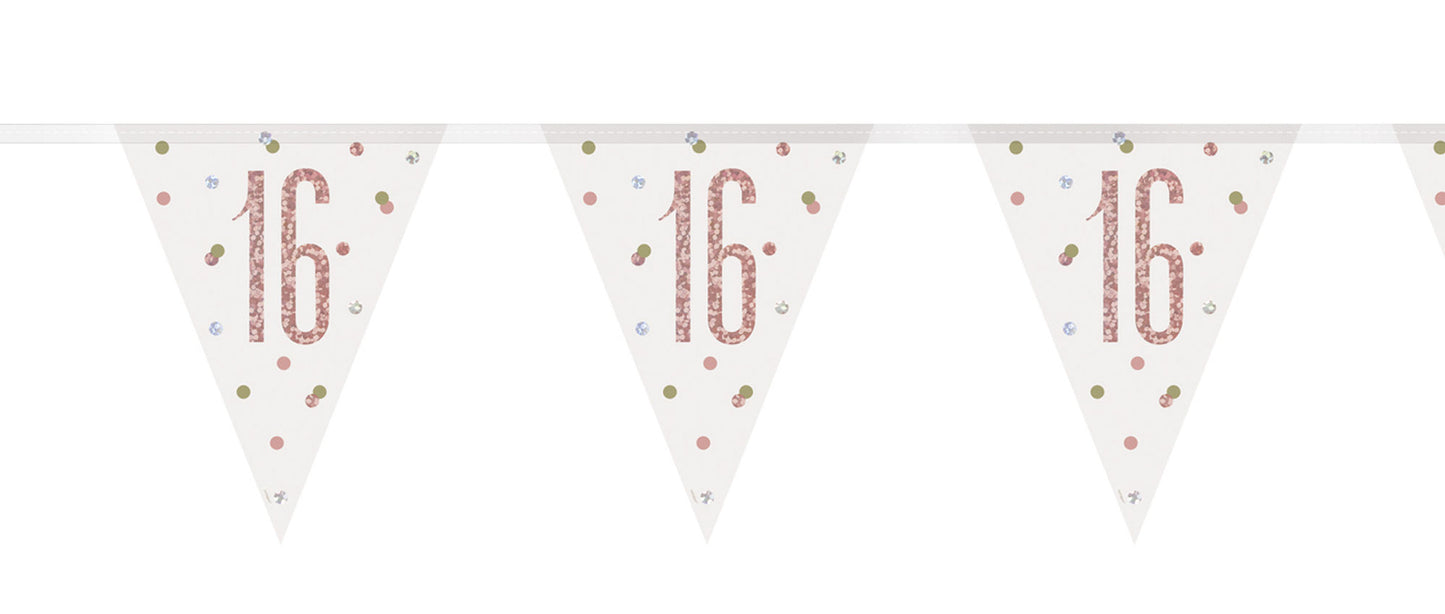 Bling Birthday Flag Bunting For A 16th Birthday In Rose Gold