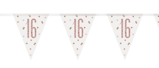 Bling Birthday Flag Bunting For A 16th Birthday In Rose Gold