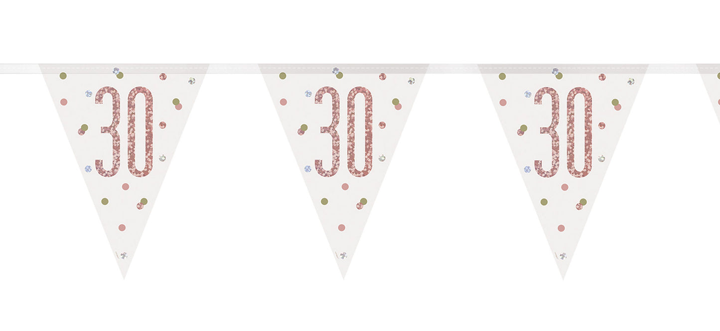 Bling Birthday Flag Bunting For A 30th Birthday In Rose Gold