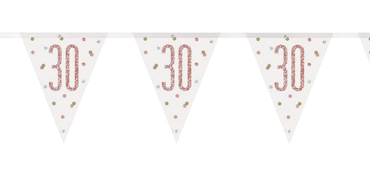 Bling Birthday Flag Bunting For A 30th Birthday In Rose Gold