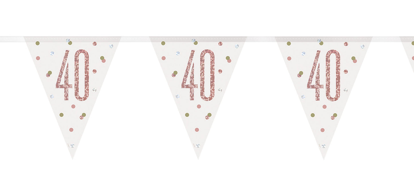 Bling Birthday Flag Bunting For A 40th Birthday In Rose Gold