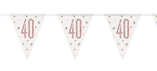 Bling Birthday Flag Bunting For A 40th Birthday In Rose Gold