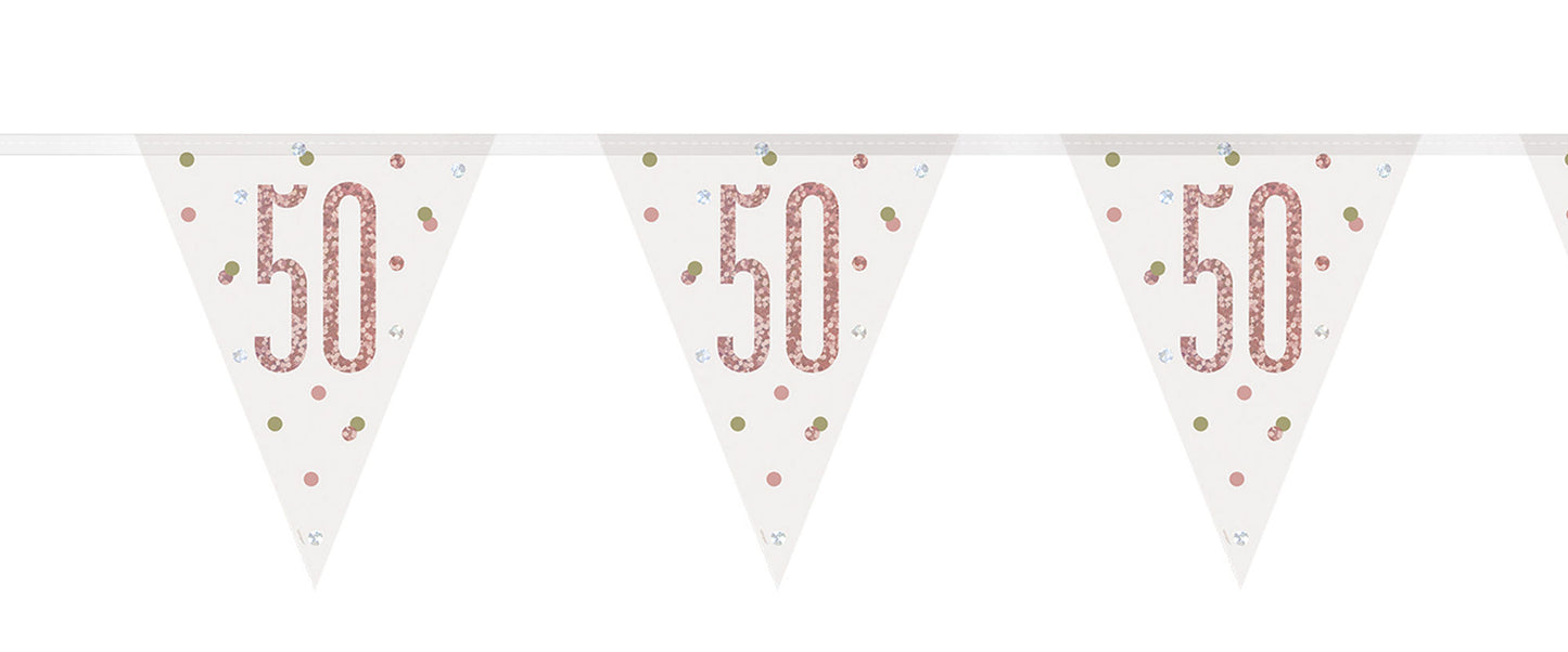 Bling Birthday Flag Bunting For A 50th Birthday In Rose Gold