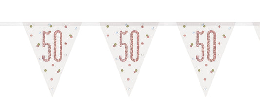 Bling Birthday Flag Bunting For A 50th Birthday In Rose Gold