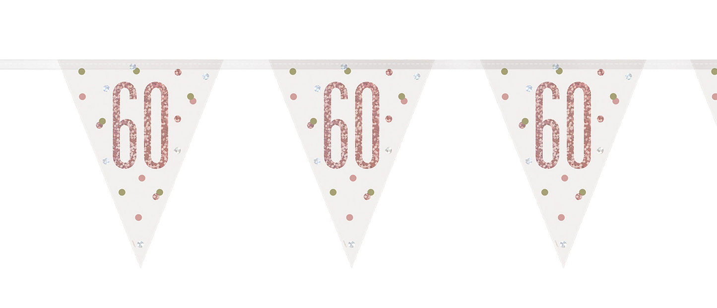 Bling Birthday Flag Bunting For A 60th Birthday In Rose Gold