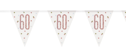 Bling Birthday Flag Bunting For A 60th Birthday In Rose Gold