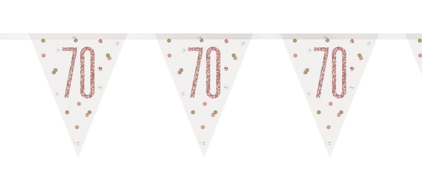 Bling Birthday Flag Bunting For A 70th Birthday In Rose Gold