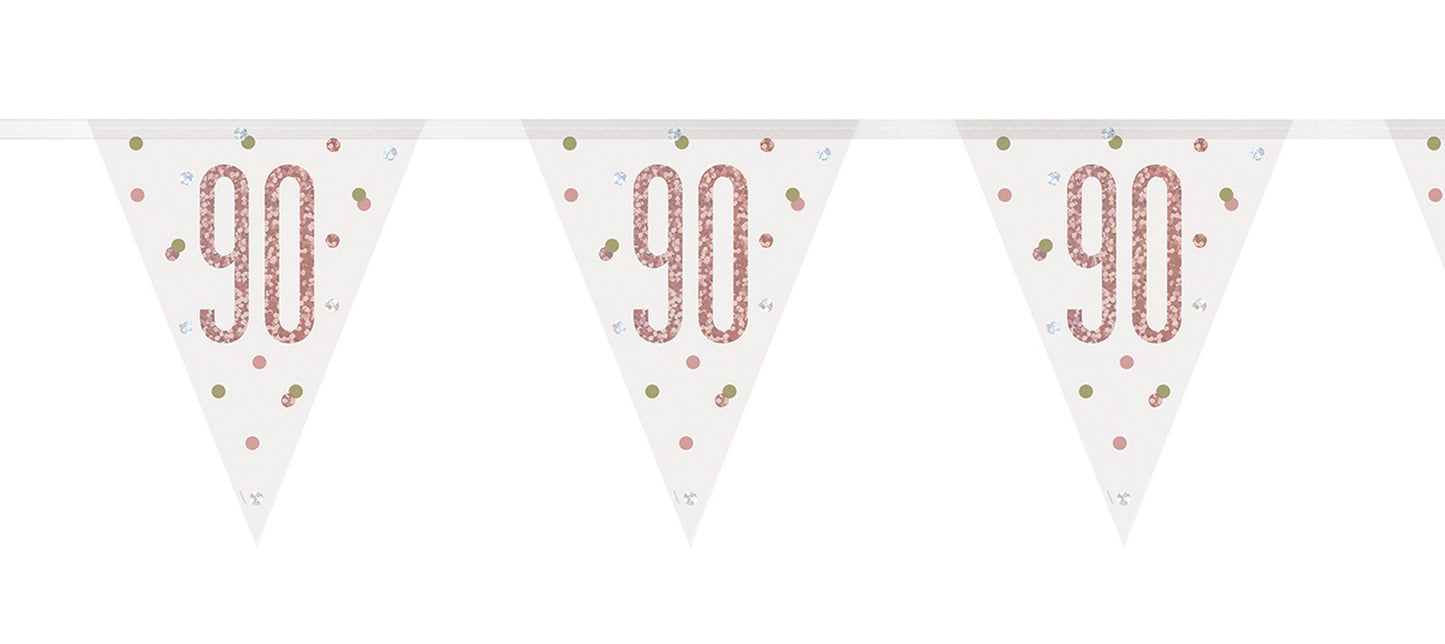 Bling Birthday Flag Bunting For An 90th Birthday In Rose Gold