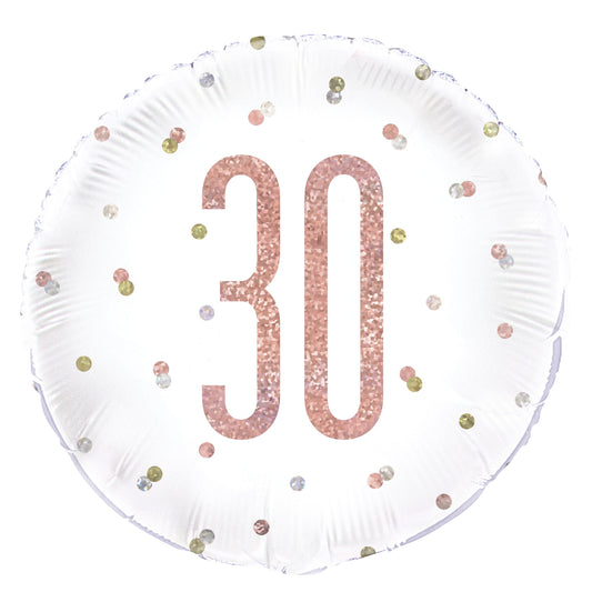 A Rose Gold Sparkle 18" Round Foil Balloon For A 30th Birthday