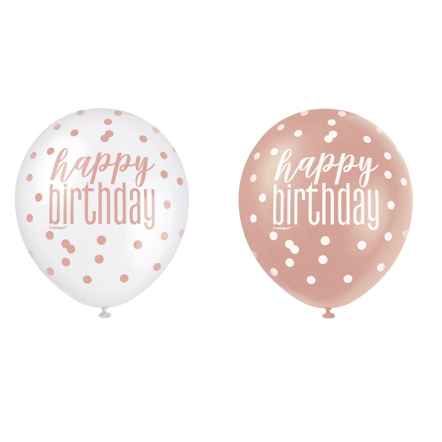 RECYCLABLE Rose Gold Happy Birthday Latex Balloons.