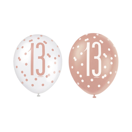 RECYCLABLE Rose Gold 13th Birthday Latex Balloons.