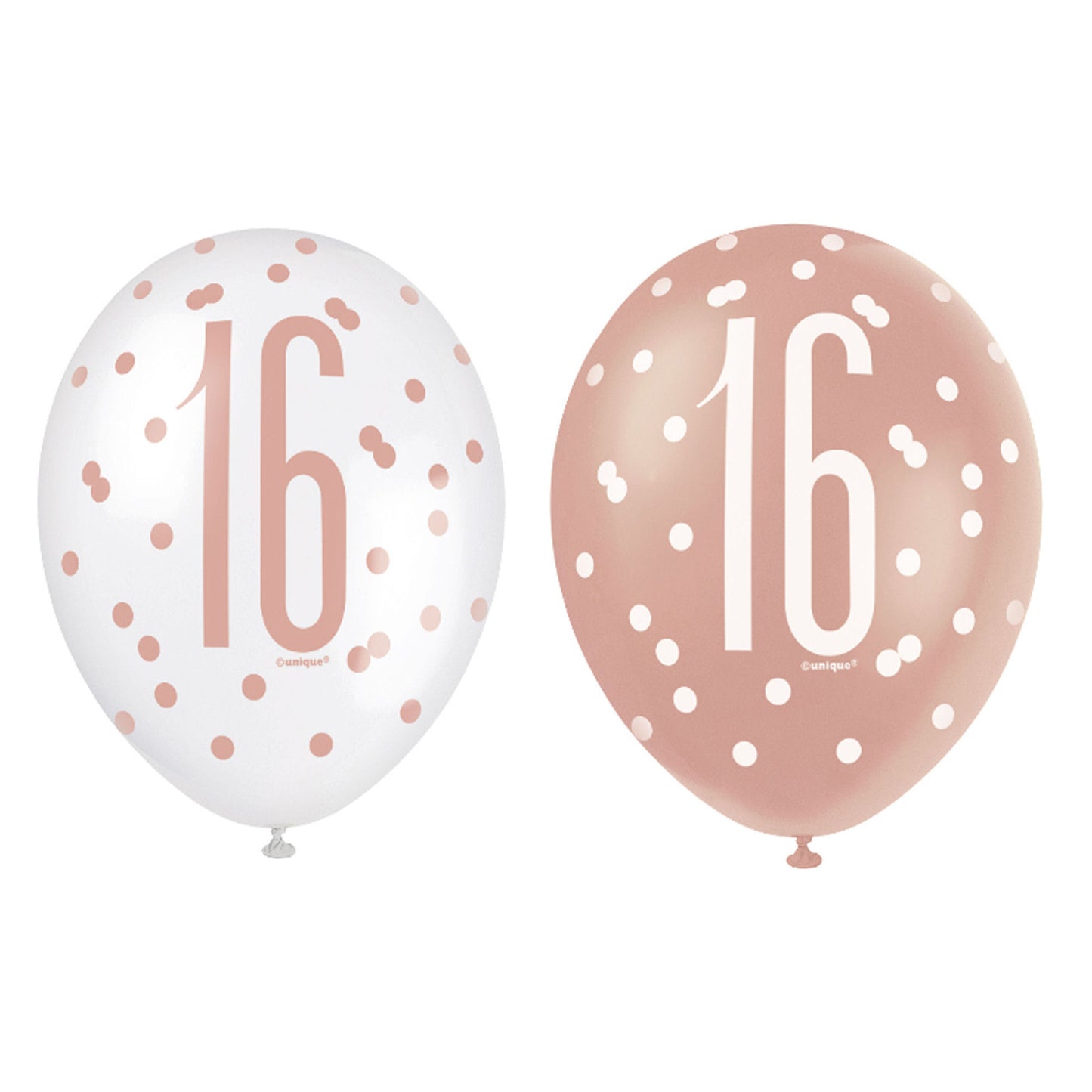 RECYCLABLE Rose Gold 16th Birthday Latex Balloons.