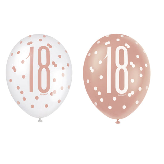 RECYCLABLE Rose Gold 18th Birthday Latex Balloons.