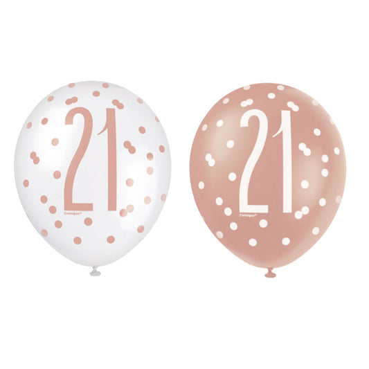 RECYCLABLE Rose Gold 21st Birthday Latex Balloons.