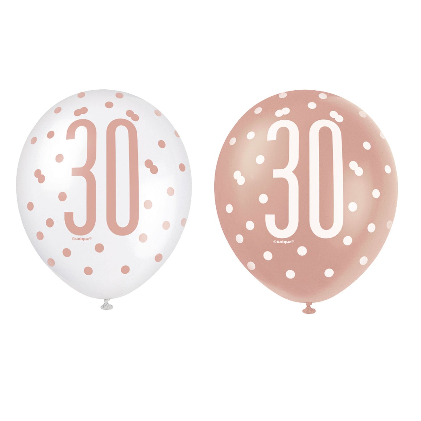 RECYCLABLE Rose Gold 30th Birthday Latex Balloons.