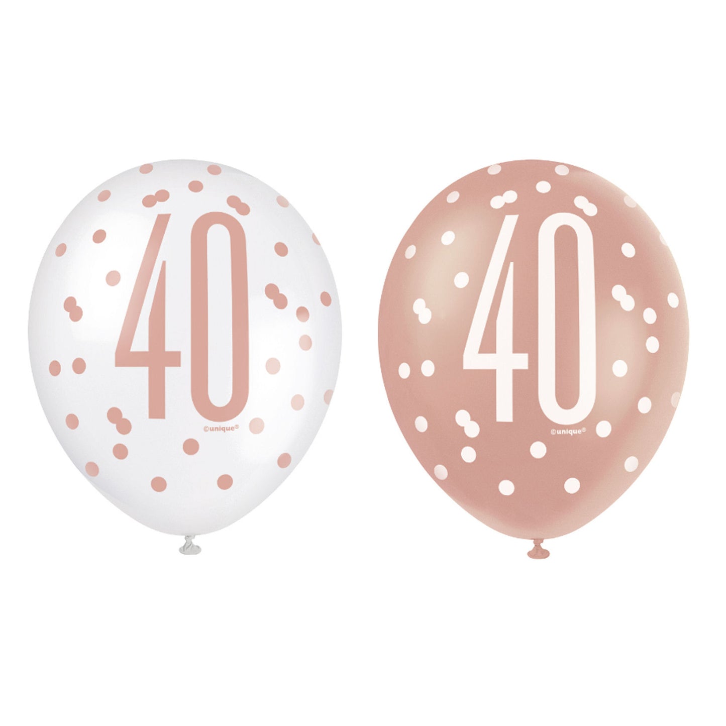 RECYCLABLE Rose Gold 40th Birthday Latex Balloons.