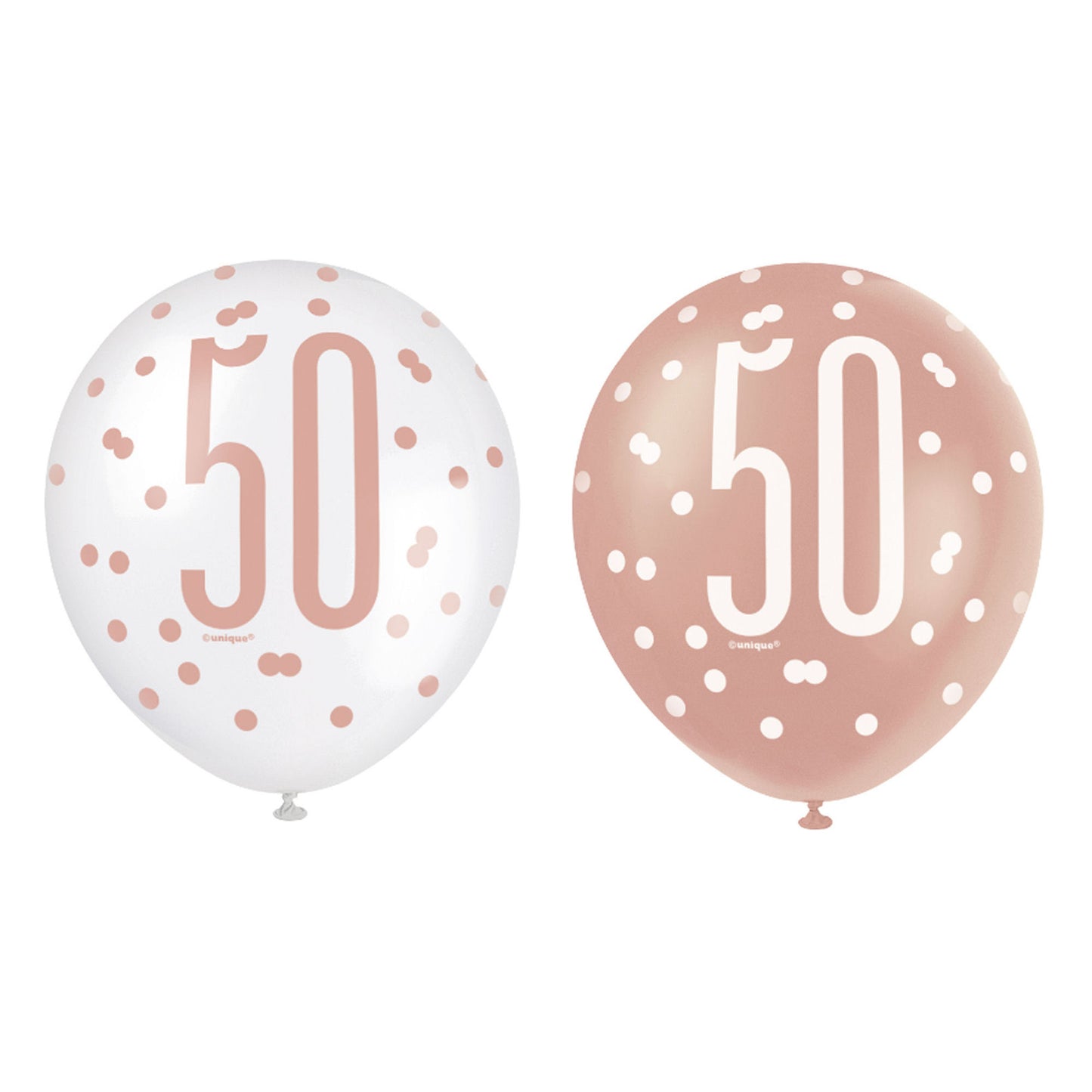 RECYCLABLE Rose Gold 50th Birthday Latex Balloons.