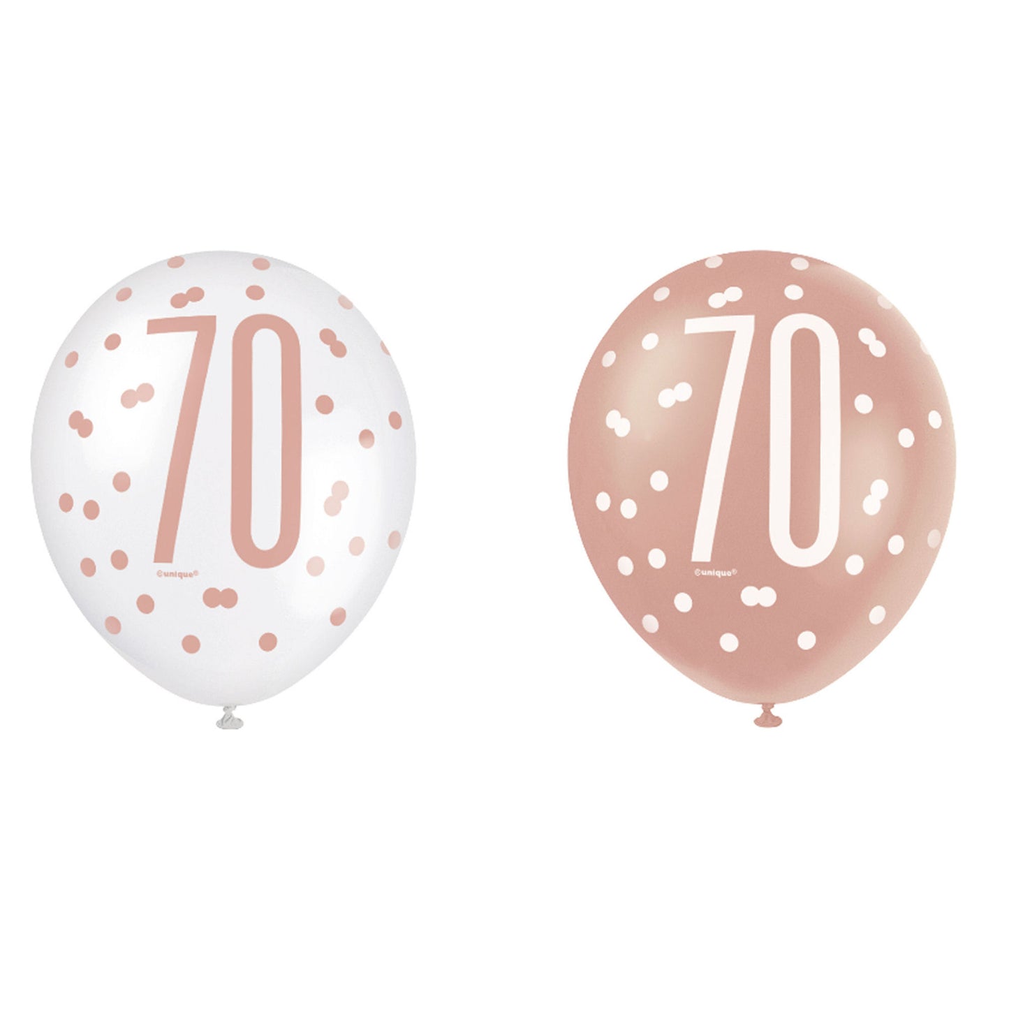 RECYCLABLE Rose Gold 70th Birthday Latex Balloons.