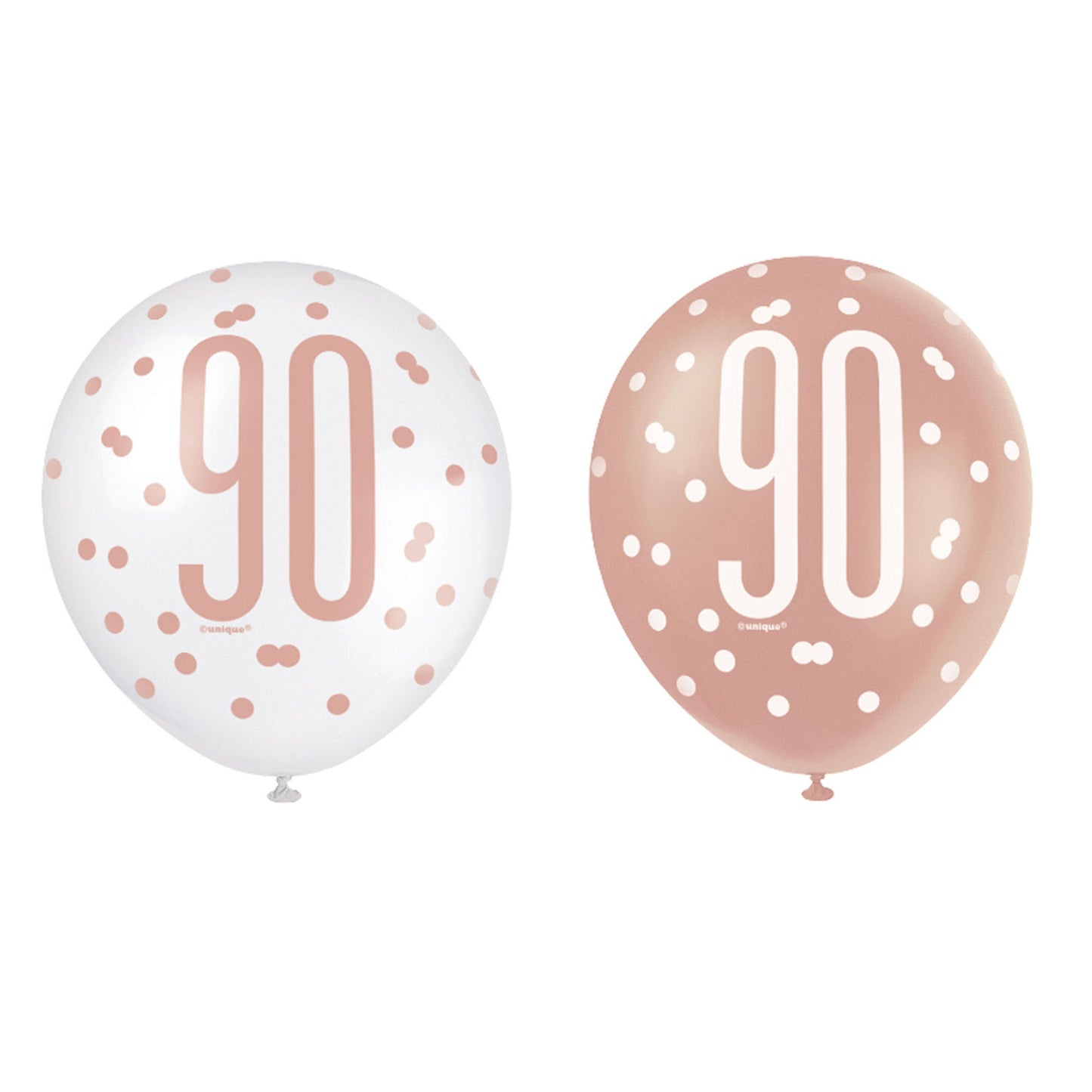 RECYCLABLE Rose Gold 90th Birthday Latex Balloons.