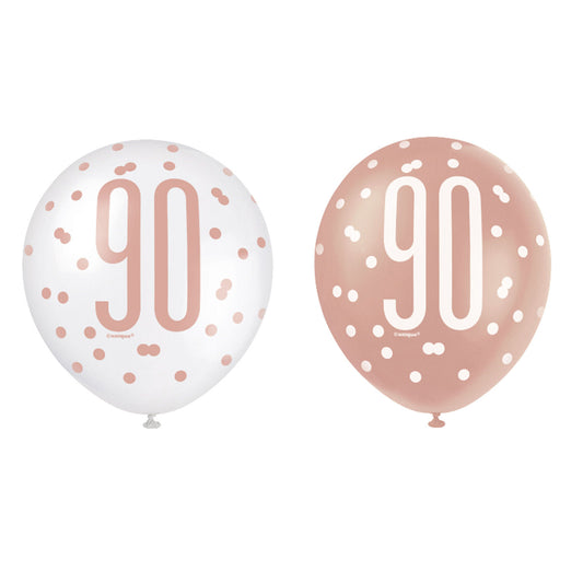 RECYCLABLE Rose Gold 90th Birthday Latex Balloons.