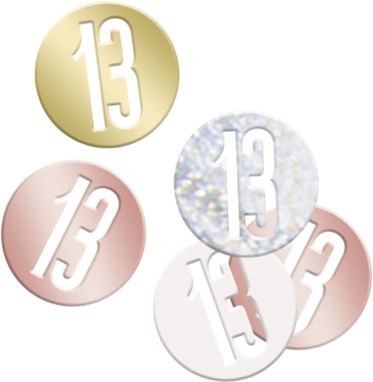 Rose Gold Bling 13th Birthday Disc Shaped Confetti For Tables, Etc.