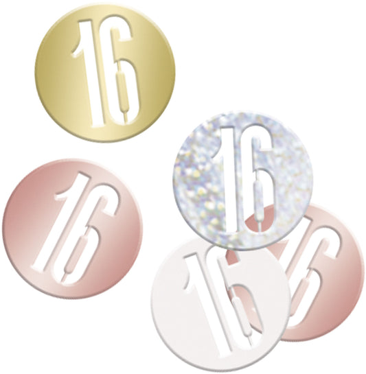 Rose Gold Bling 16th Birthday Disc Shaped Confetti For Tables, Etc.