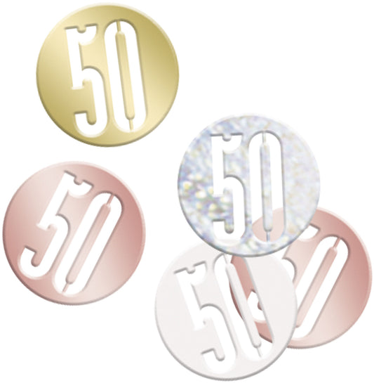 Rose Gold Bling 50th Birthday Disc Shaped Confetti For Tables, Etc.