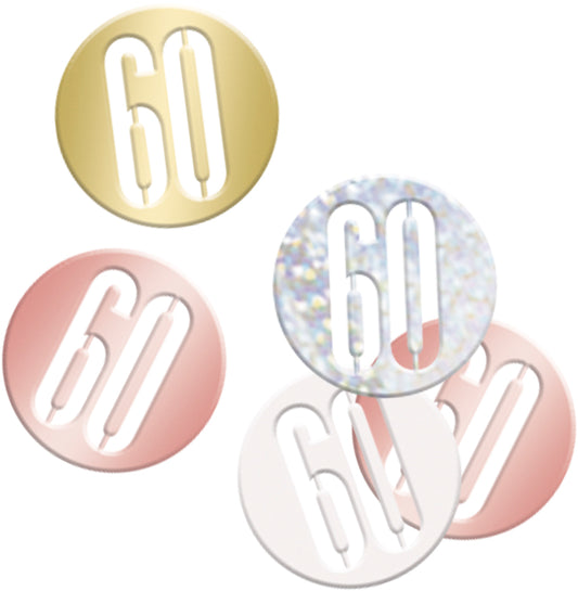 Rose Gold Bling 60th Birthday Disc Shaped Confetti For Tables, Etc.