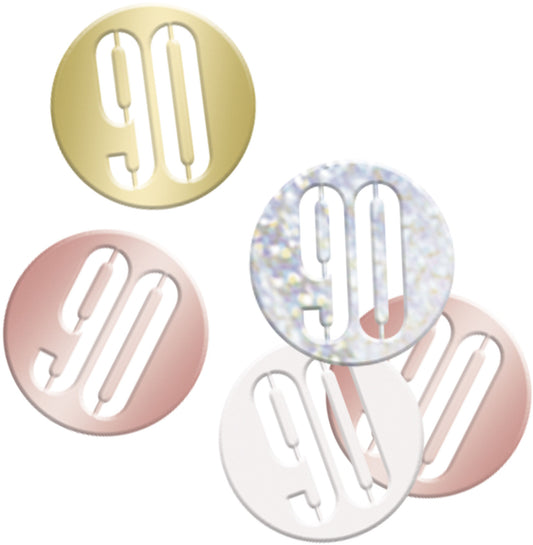 Rose Gold Bling 90th Birthday Disc Shaped Confetti For Tables, Etc.